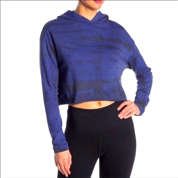 Z By Zella Cropped Mosey Blue Tie-dye knit Hoodie Size Large - Picture 1 of 9
